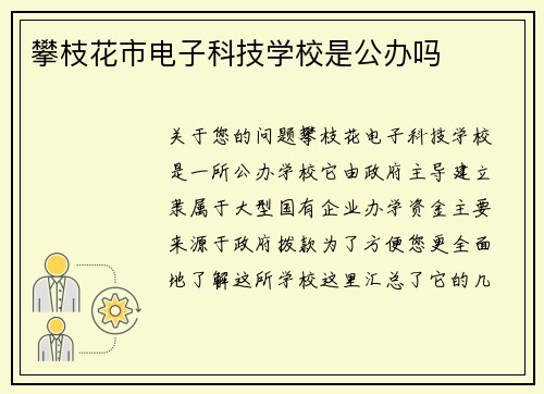 攀枝花市电子科技学校是公办吗